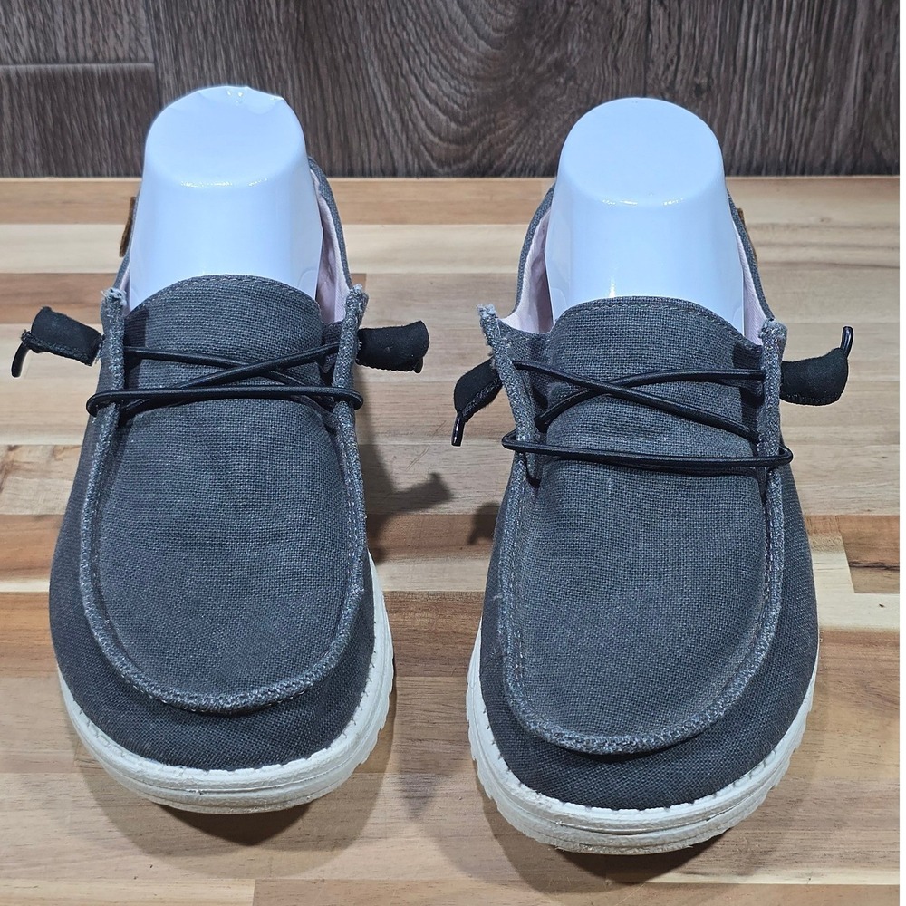 Hey Dude Wendy Chambray Off Black Loafers Shoes Women's Size 8 Comfort Slip On - Picture 2 of 16